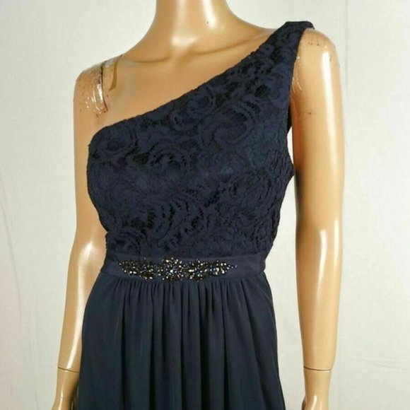 Stylish Navy Blue One Shoulder Short Party Dress - Picture 2 of 2